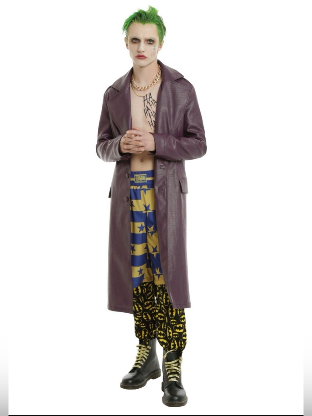Suicide Squad Joker Purple Faux Leather Trench Coat Size Large